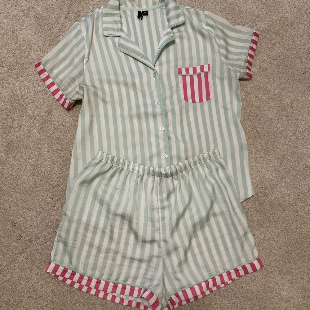 Kensie Green and Pink Striped Women’s Pajama Set